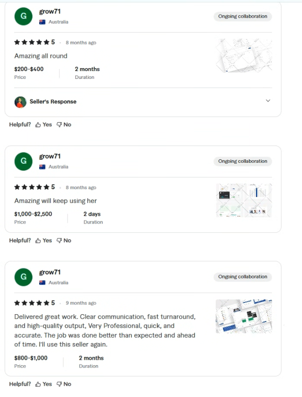 Three 5-star Grow71 client reviews for AP Tech Agency delivery